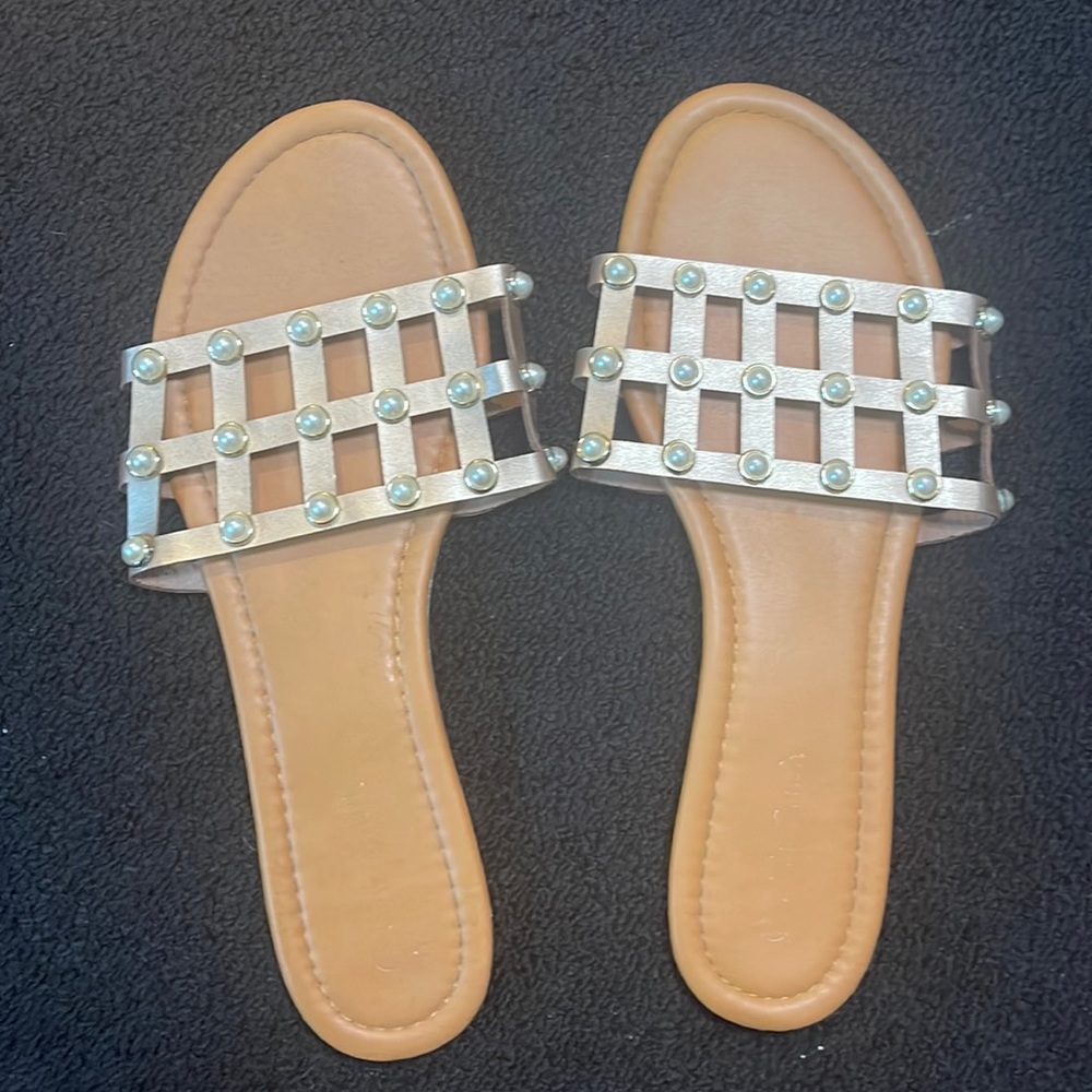 Rose gold and pearl slip on sandals